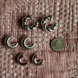 Silver-tone Hoop Earring Trio Set